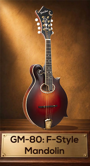 Gold Tone GM-80 F-Style mandolin with solid curly maple body, Sitka spruce top, and cherry burst finish